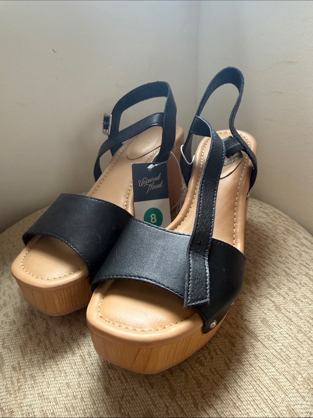 Universal Thread Black Platform Slingback Wedge Sandals